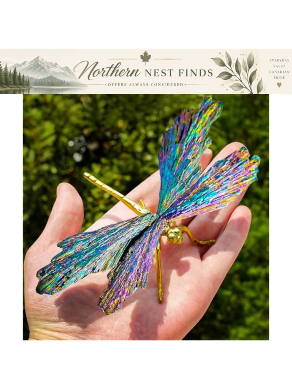 Handmade Electroplated Tourmaline Dragonfly Statue Tabletop Sculpture Home Decor